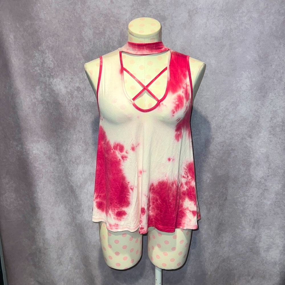 Caution To The Wind Front Criss-Cross Soft Tye-Dye Sleeveless Top!